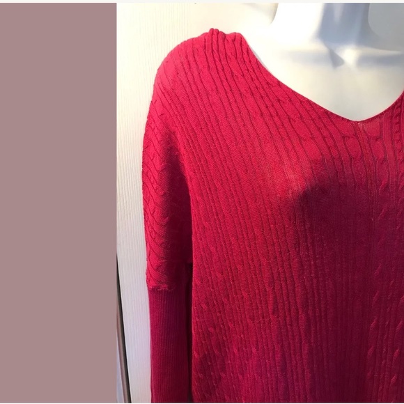 SOFT SURROUNDINGS Dolman Sweater Magenta Pink Silk Cotton Blends Cable Knit - Picture 4 of 8